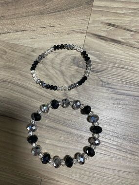 Black and Clear Faceted Bead Stretch Bracelet Duo